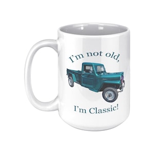 Vintage 1951 Willys Jeep Pickup Mug, Green Classic Truck, 15 oz Ceramic Coffee Cup, Perfect Gift for Jeep Lovers, Retro Car Enthusiasts