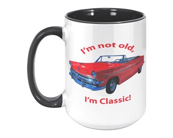 Klassische 1954 Ford Crestline Sunliner Cabrio, 15 oz Becher, Ford-Liebhaber-Geschenk-Becher, Ich bin nicht alter Becher, ich bin klassischer Becher, Geschenk-Becher für Ford-Liebhaber