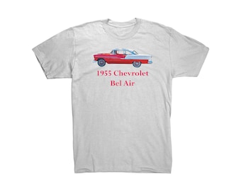 1955 Chevrolet Bel Air T-Shirt – Classic Car Tee for Men – Vintage Chevy Gift – Sizes S to 3XL – White, Gray, or Navy