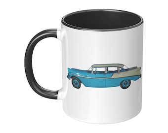 1956 Chevy Bel Air Sedan, Blue and White Chevy, 11 oz ceramic mug, great gift 4 classic car lovers, gift mug 4 car lovers, 1956 Chevrolet