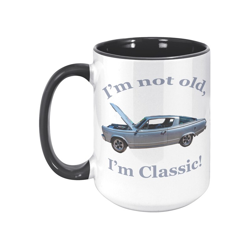 1966 Plymouth Barracuda Muscle Car Photo Mug, Custom Color Handle 15 oz Ceramic Cup, Vintage Car Gift, ORCA Coated Dishwasher Safe image 3