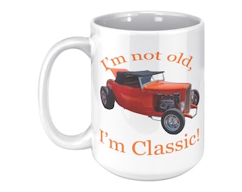 1932 Ford Roadster Hot Rod-mok - 15oz keramiek, oranje vintage auto-ontwerp, aangepaste handgreep- en interieurkleuren, perfect cadeau voor autoliefhebbers