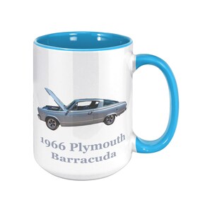 1966 Plymouth Barracuda Muscle Car Photo Mug, Custom Color Handle 15 oz Ceramic Cup, Vintage Car Gift, ORCA Coated Dishwasher Safe image 6
