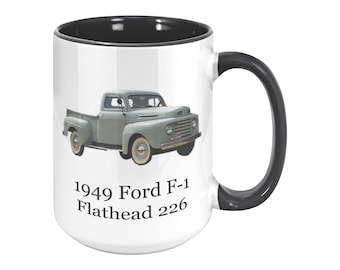 Birch Grey 1949 Ford F-1, tazza con accento da 15 oz, tazza per gli amanti dei camion classici, tazza regalo per papà, tazza regalo Ford Lovers, tazza da caffè per auto classica, 1949