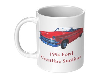 Classic 1954 Ford Cabrio, Ford Crestline, Cabrio Liebhaber Tasse, Auto Liebhaber Kaffee Tasse, Geschenk Tasse für Oldtimer Liebhaber, Ford Liebhaber