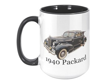 1940 Packard Coupe, 15 oz koffiemok, auto's uit de jaren 40, klassieke Packard mok, klassieke Amerikaanse auto's, Packard cadeau mok, Vintage Packard coupe cadeau