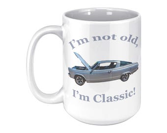 1966 Plymouth Barracuda Muscle Car Photo Mug, Custom Color Handle 15 oz Ceramic Cup, Vintage Car Gift, ORCA Coated Dishwasher Safe