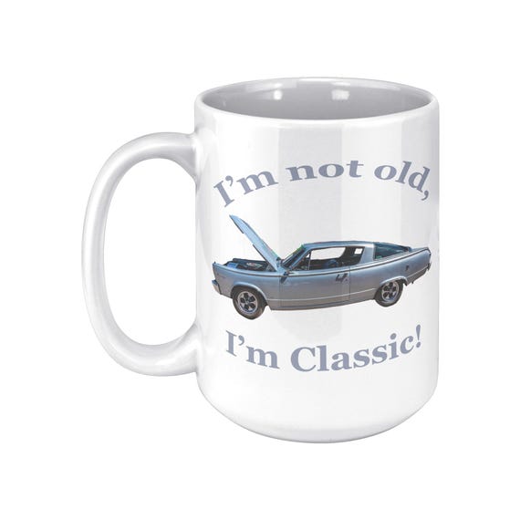 1966 Plymouth Barracuda Muscle Car Photo Mug, Custom Color Handle 15 oz Ceramic Cup, Vintage Car Gift, ORCA Coated Dishwasher Safe