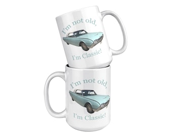 1962 Thunderbird Mug, Patrician Green Thunderbird, 15 oz white ceramic mug, Great Gift for Dad, Car Lovers Gift, Ford Thunderbird Lovers Mug
