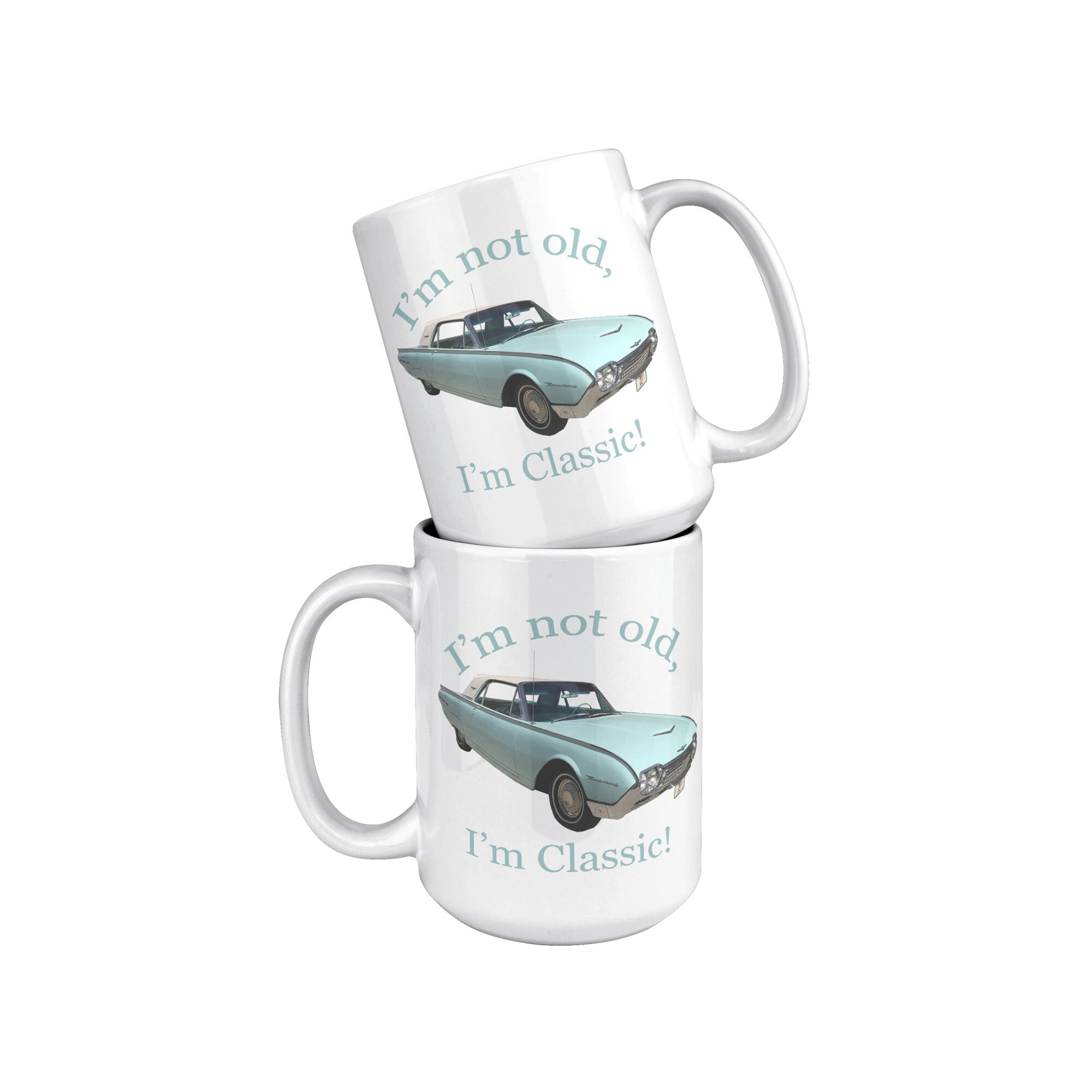 1962 Thunderbird Mug, Patrician Green Thunderbird, 15 oz white ceramic mug, Great Gift for Dad, Car Lovers Gift, Ford Thunderbird Lovers Mug