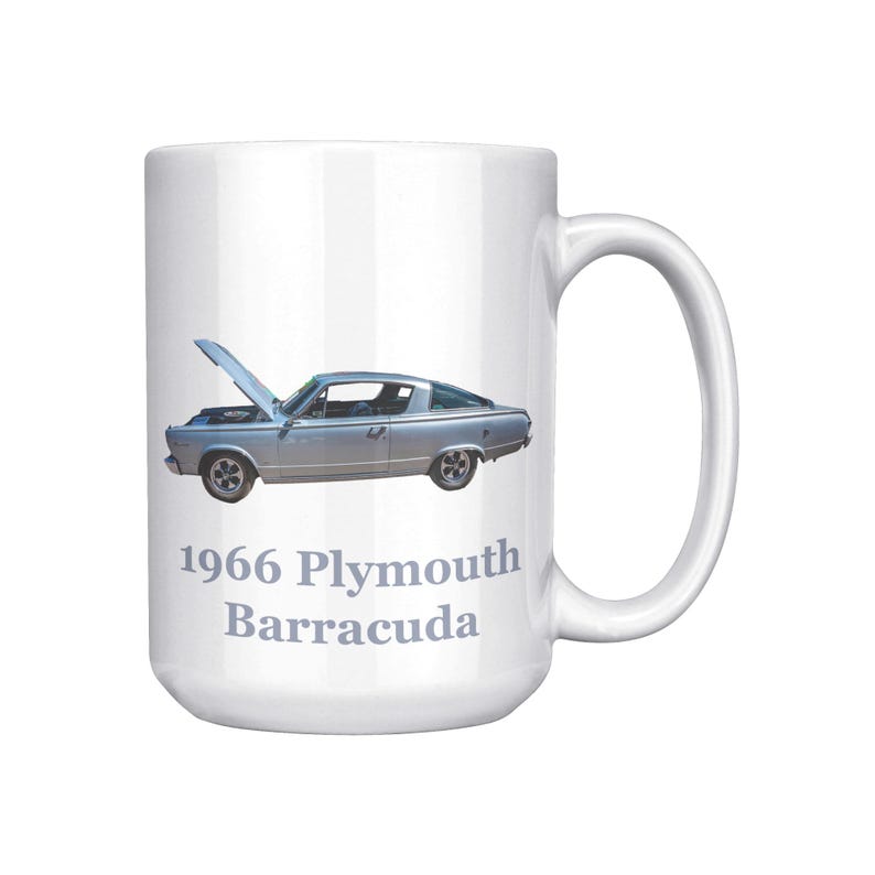 1966 Plymouth Barracuda Muscle Car Photo Mug, Custom Color Handle 15 oz Ceramic Cup, Vintage Car Gift, ORCA Coated Dishwasher Safe image 2