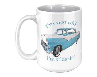 1955 Ford Fairlane 15-Unzen-Tasse - Geschenk für Oldtimer-Liebhaber - Vintage Ford-Kaffeetasse - Retro-Geschenk für Auto-Enthusiasten