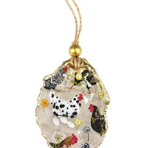 Handmade Chicken Oyster Shell Ornament, Farmhouse Hen Decor, Country Kitchen Accent