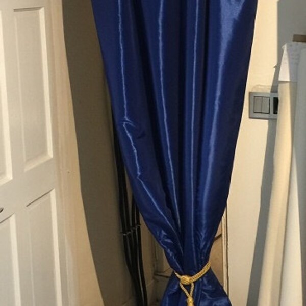 FREE UK Shipping, Navy Blue Blackout Taffeta Silk curtain, Vintage Silk Look, extra long curtain 55" wide x 102" drop (140cm x 259cm)