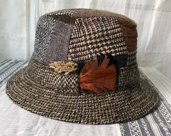 Adonis & Grace Herringbone Tweed Winter Deer Hunter Fishing Bucket Hat 