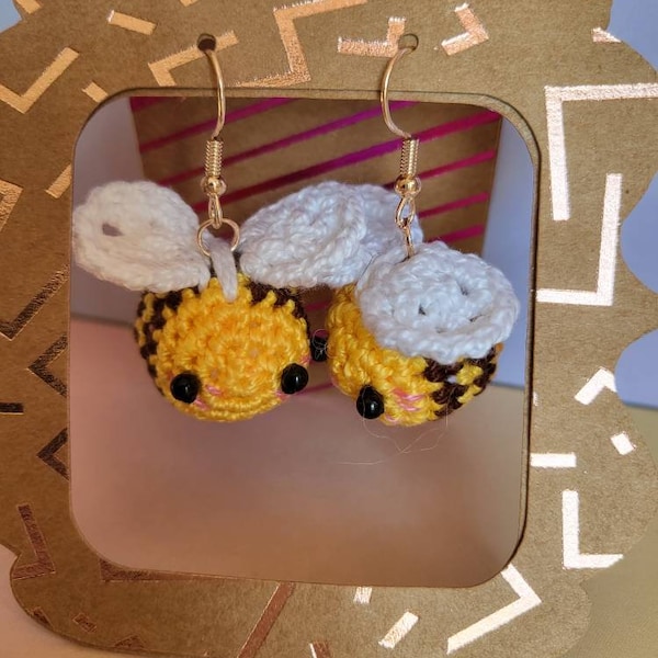 Handmade crochet bee earrings