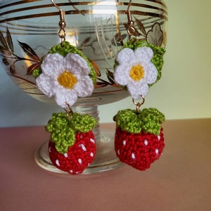 Handmade crochet strawberry earrings