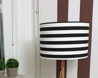 Black und white striped lampshade, black and white lampshade, striped lampshade