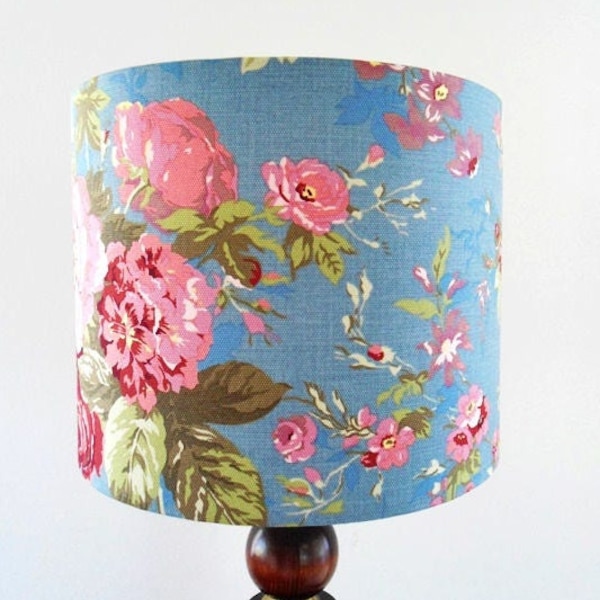 Turquoise lampshade, Blue flower lampshade, Retro Drum lampshade, türkisfarbener Lampenschirm