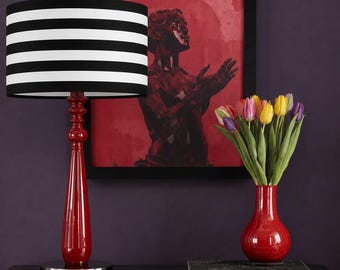 Black and white drum lampshade, striped lampshade