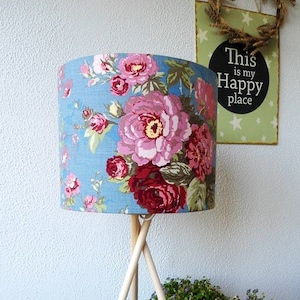 Turquoise lampshade, Blue flower lampshade, Retro Drum lampshade, türkisfarbener Lampenschirm