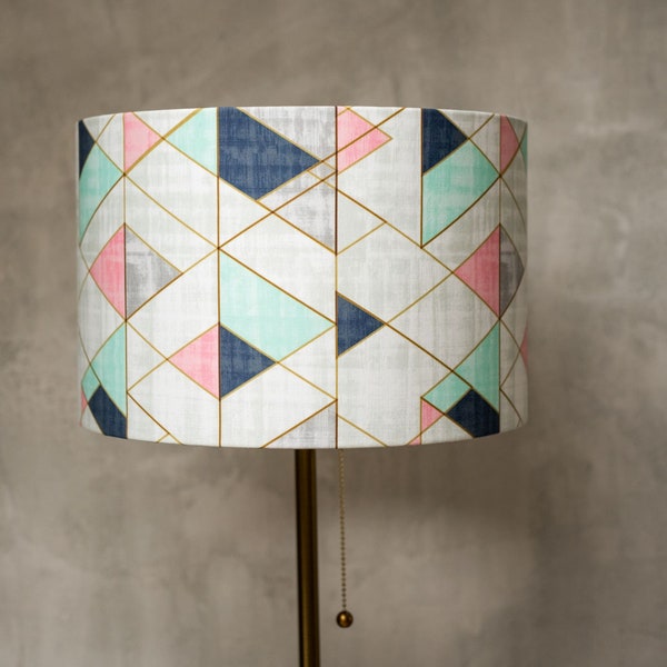 Geometric lampshade, Pastel lampshade, Drum linen lampshade