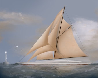Full Sail - nautical sailing ship schooner art painting