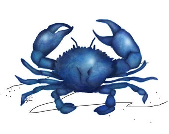 Blue Crab - nautical crab art print, beach decor