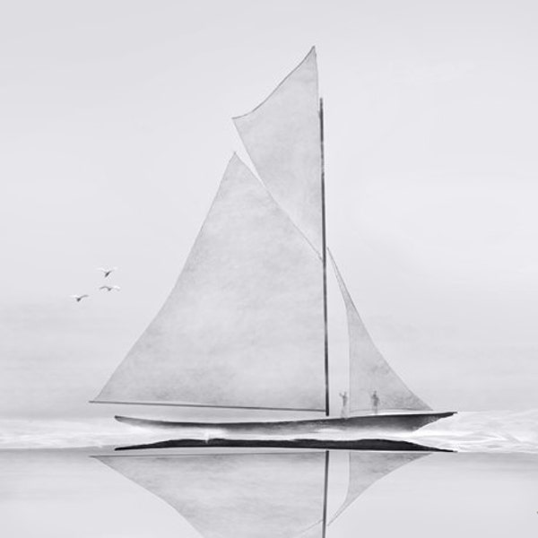 Schooner - 5 x 7 nautical sailing ship schooner graphite pencil style b&w sketch art by Red Creek Design Co