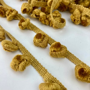 Pom pom fringe trim by yard -  1 2/8" or 3cm mustard yellow French fringe trim - upholstery/curtain/lampshade trim tape