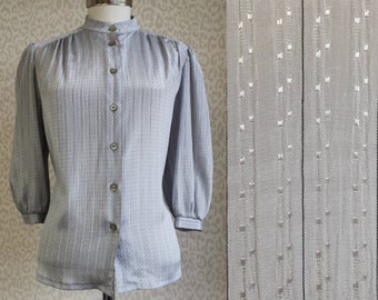 Chemisier gris vintage des années 80 - M/L pour femme - chemise décontractée rétro classique, haut tendance des années 1980