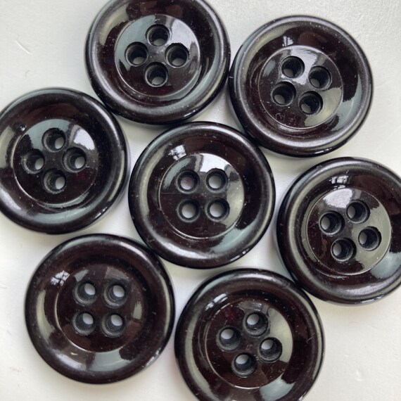 ビンテージ風黒色プラスチックボタン - 22mm レトロ裁縫用品、7個 