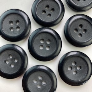 8 black buttons 20mm - 6/8&quot;, 4 hole black plastic buttons, retro sewing supply, blouse, shirt, blazer, cardigan