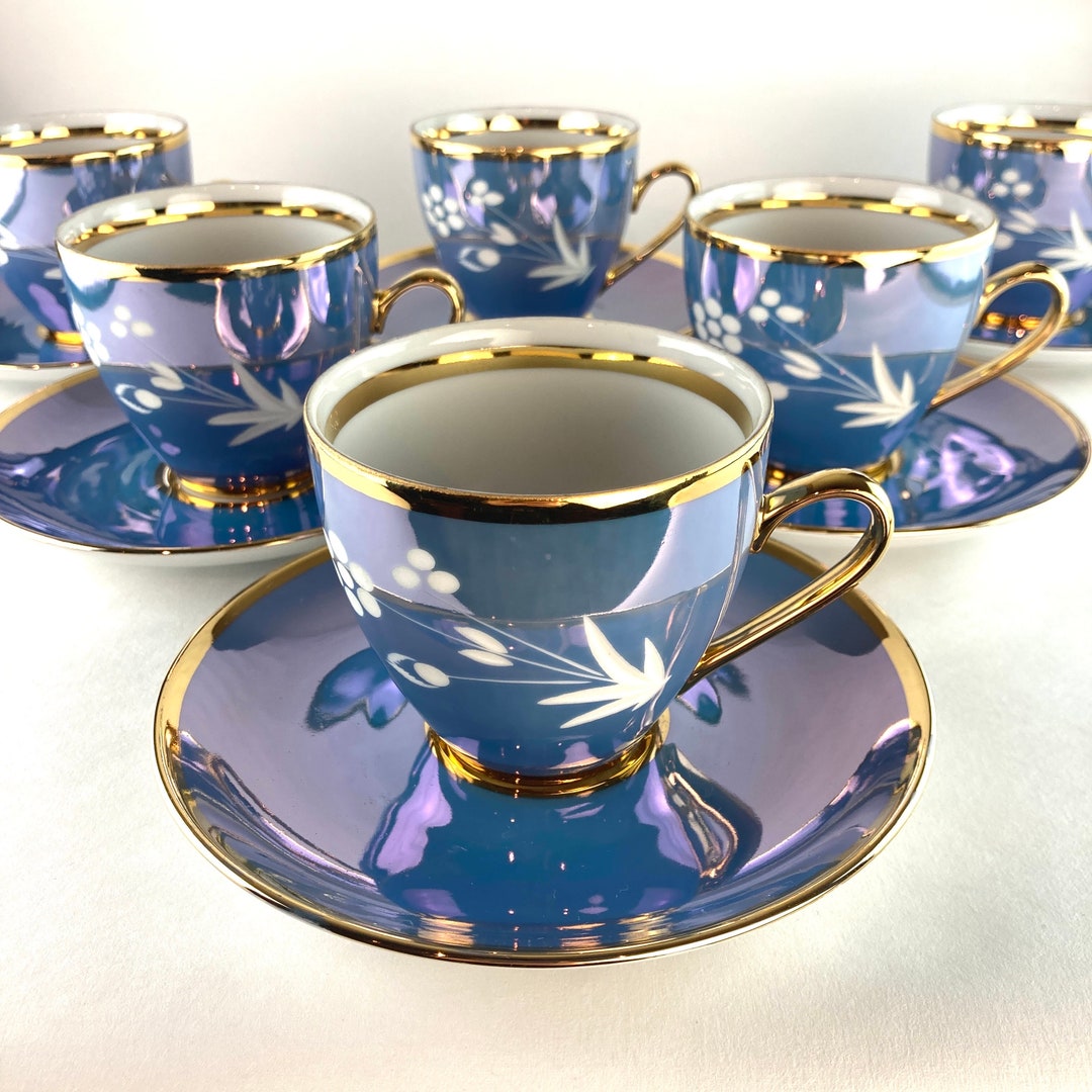 Iridescent Porcelain Tea Set, Tea Lovers Gift, Tea Cups and Saucers Set