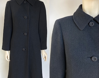 Vintage 1980s Black Wool Coat, Custom Made, Size M/L