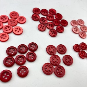 Various sets of red buttons, tiny small blouse or shirt buttons, vintage retro sewing supplies, pick your set