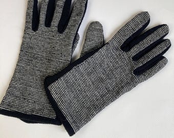 Guantes de invierno vintage de los años 80 a rayas, blancos y negros, talla pequeña-mediana.