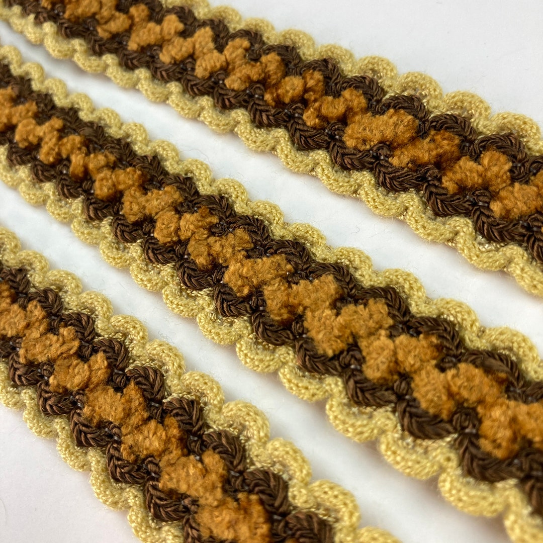 Mustard Ruffle Trim Vintage Brown & Mustard Yellow Passementerie Trim - 3/4
