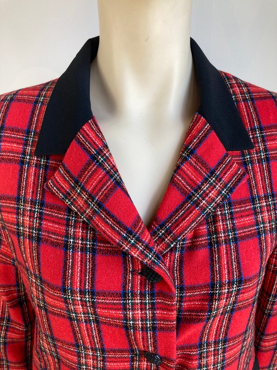 Red checked blazer with black buttons and details… - image 8