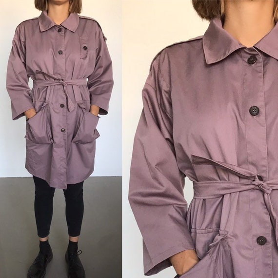 70's trench coat, subtle gray/purple overcoat, vin