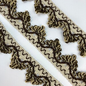 Scalloped loop fringe trim - 1 1/8" 3cm upholstery trim - vintage French braid - brown white upholstery trim - decorative ribbon - sewing