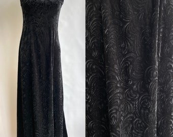 Black bodycon dress with velvet pattern, elastic hug dress, long grunge dress