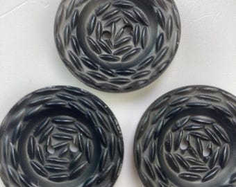 Vintage Black Gray Plastic Buttons, Retro Coat Cardigan Supply (30mm)