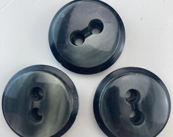 3 Vintage Chunky Grey Black Buttons: 27mm Plastic Sewing Supplies