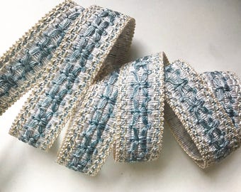 French Passementerie trim by yard - 1 1/4" 3cm trim - upholstery edging - sewing supply - light blue ornamental ribbon - vintage habedashery