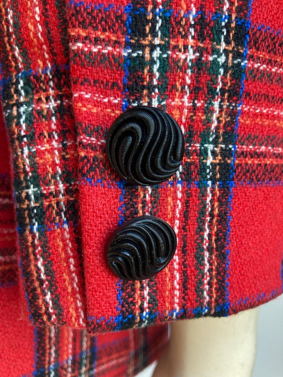Red checked blazer with black buttons and details… - image 3