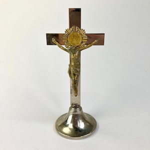 Vintage Cross Crucifix with Jesus, Religious Gift, Catholic Crucifix with Base, Sacred Art
