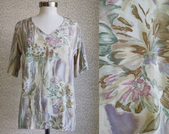 Retro blouse M size with print, women's blouse from poly blend, women's vintage blouse, vintage fashion