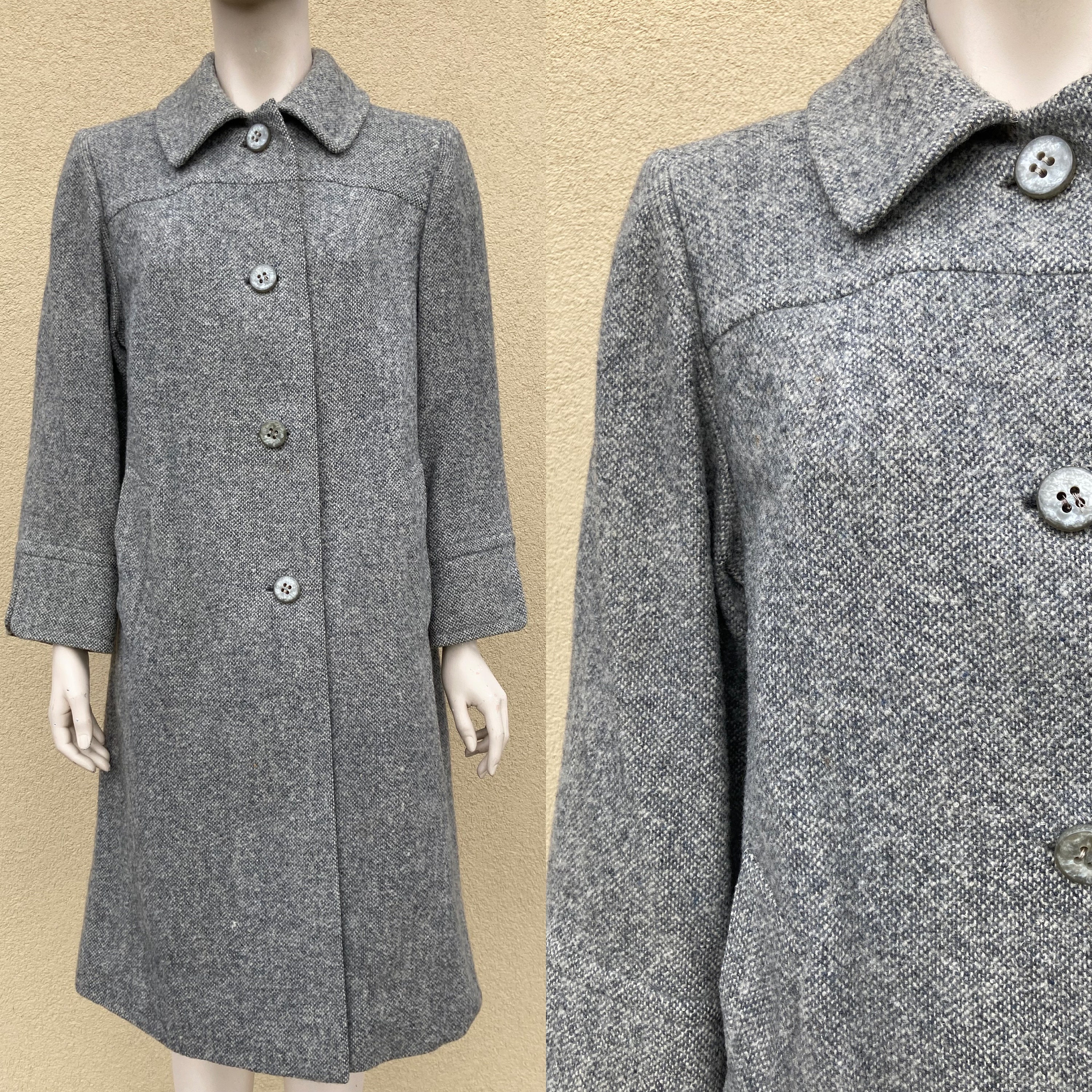 Grey Wool Coat From 1980s, Fully Lined Vintage Coat for Women