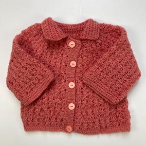 Vintage handmade 80&#39;s peach pink baby sweater for newborn, button up sweater, acrylic, 80&#39;s baby fashion